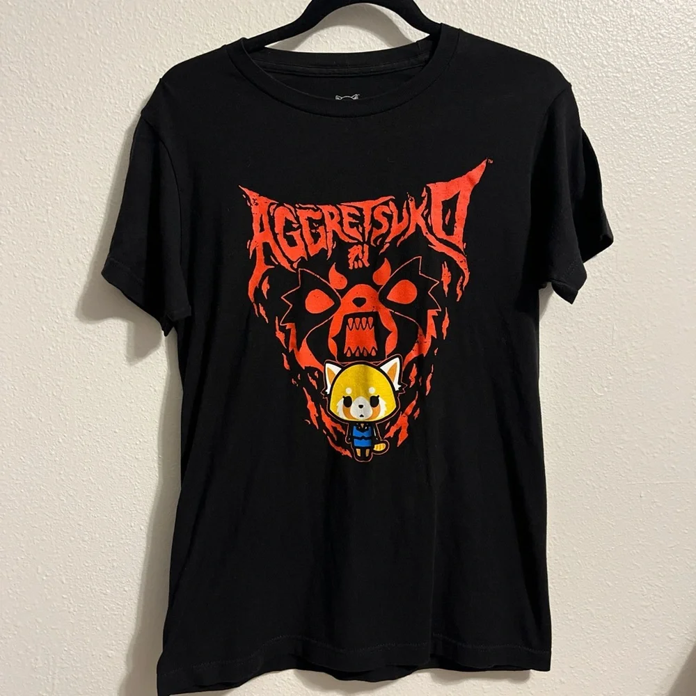 Black Graphic aggretsuko Sanrio T-Shirt - Short Sleeve